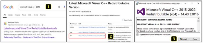 قم بزيارة صفحة الدعم الخاصة بـ Microsoft لتنزيل حزمة Microsoft Visual C++ 2019.